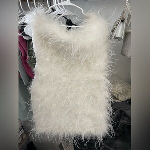 12th Tribe Chanel White Faux Feather Mini Dress extra  Large